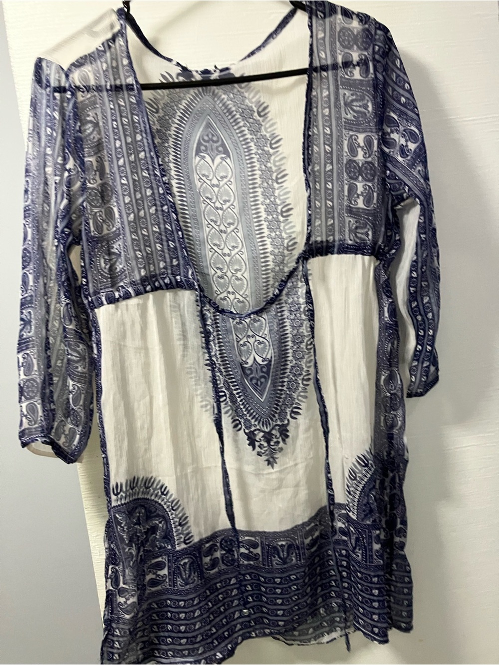 Bohemian Navy & White V-Neck swimsuit coverup